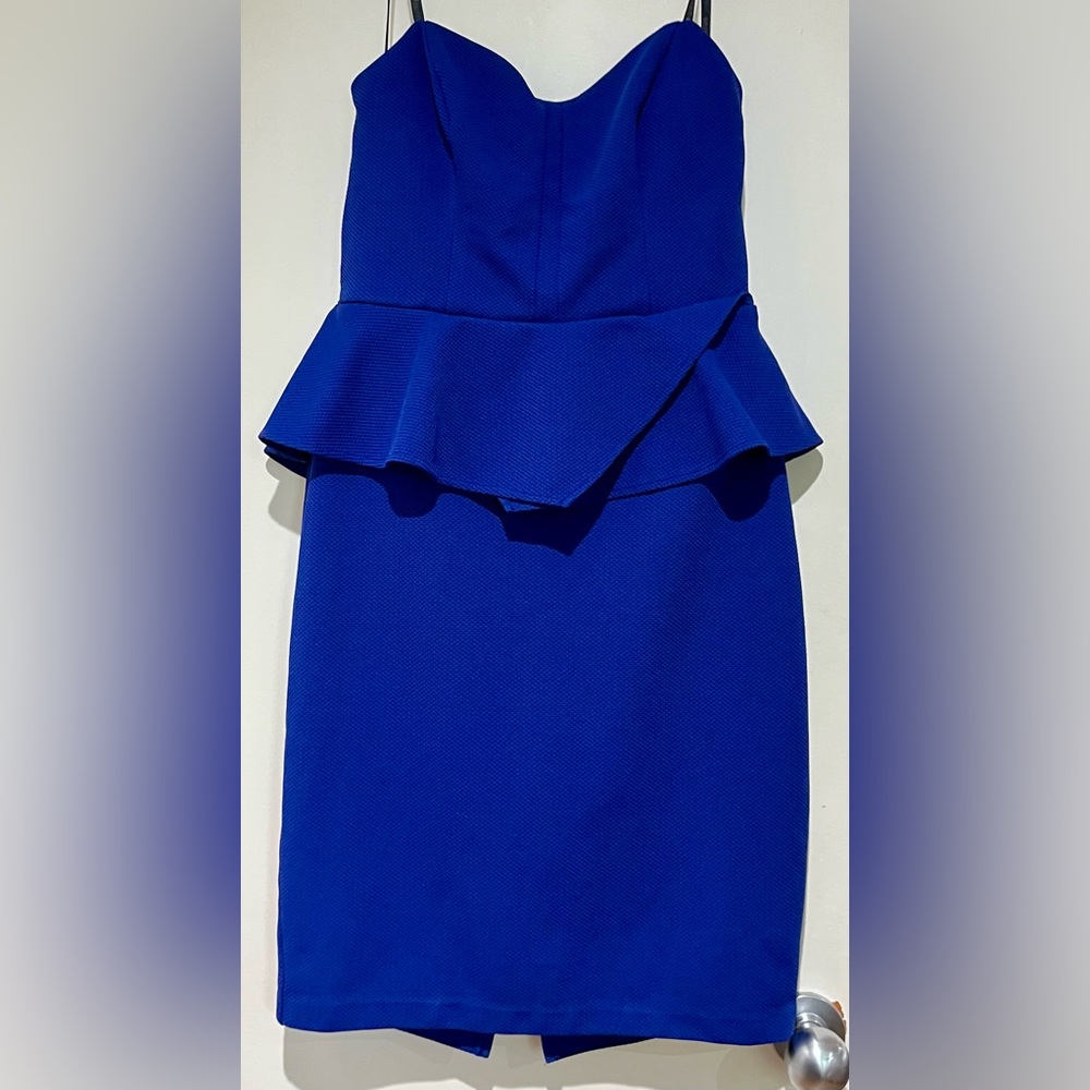 BISOU BISOU Michele Bohbot Royal Blue Peplum Strapless Dress Women’s Size: 14